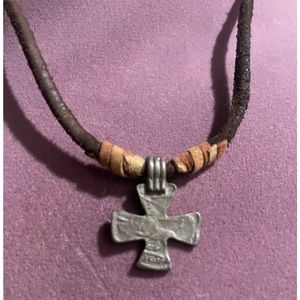 Vintage Rustic Cross on leather strap necklace